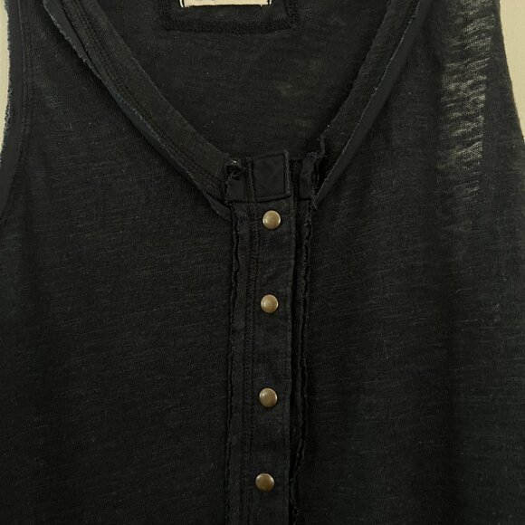 Free People Women's Love Language Solid Tank black linen slit hem henley XS - Picture 3 of 11